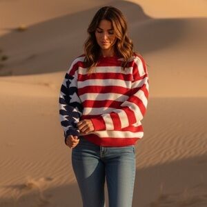 Vintage AVON FASHIONS Stars and Stripes USA Sweater Size Large